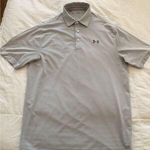 Under Armour Men's Polo Shirt in Gray and White Stripes